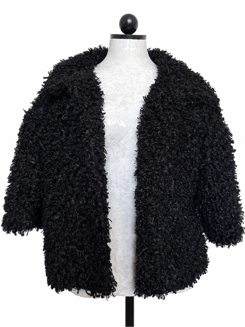 IVY JANE Black Textured Boucle Jacket Size M Open Front Made in USA